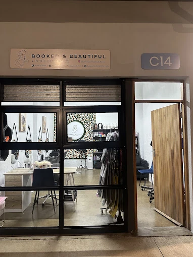 Booked and Beautiful salon storefront, Unit C14 Co Space Entrepreneur Village, Willow Park Manor